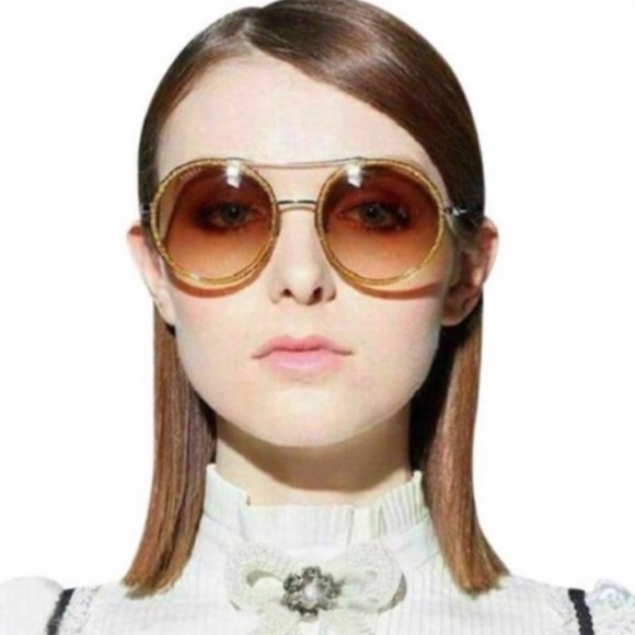 Gucci Accessories - GUCCI UNISEX GOLD GLITTER ROUND SUNGLASSES, 2024 FASHION STATEMENT IS ROUND